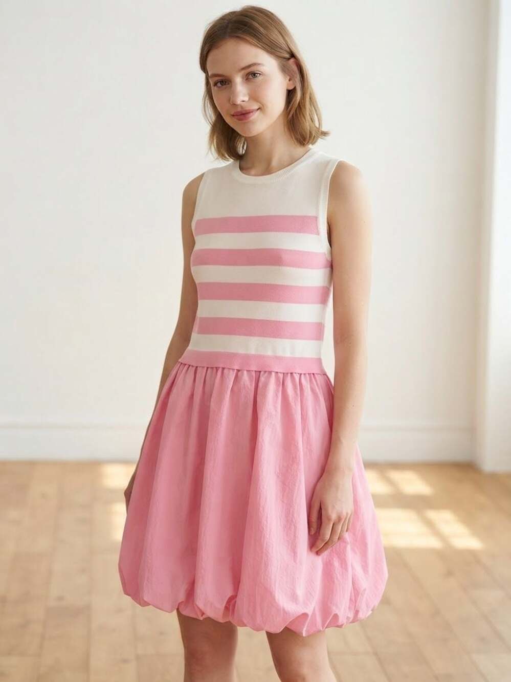 &merci Pink and White Striped Bubble Dress